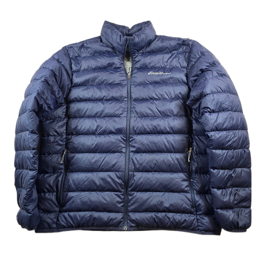 Eddie Bauer Down Puffer Jacket Mens XL Navy Blue Insulated 650 Fill EB650 Coat